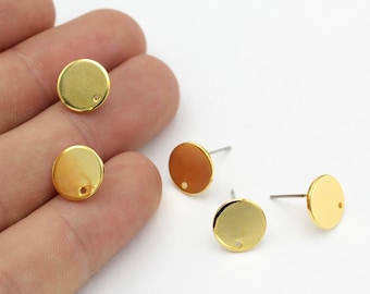 2 Pcs 11mm 24k gold Plated Earring  , Circle earrings,  Ear , Circle Earrings, Personalized Earrings- ( 11mm )  EAR-247