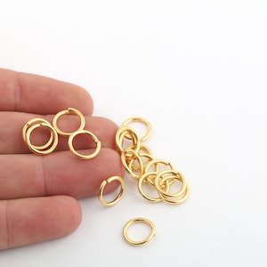 12 piezas 1.2x10mm 24k anillos de salto chapados en oro brillante, conectores de anillo de salto diminutos, conector chapado en oro, hallazgos chapados en oro, GLD-826