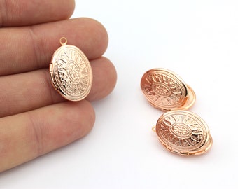 Rose Gold Plated Oval Locket Charms, patroon vergrendelde ketting, ketting foto cover, gepersonaliseerde ketting (16x24 mm) , RSGLD-303