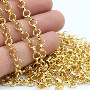 6mm Shiny Gold Plated Round Linked Chains, Gold Rolo Chains, Necklace Chain GZ-41