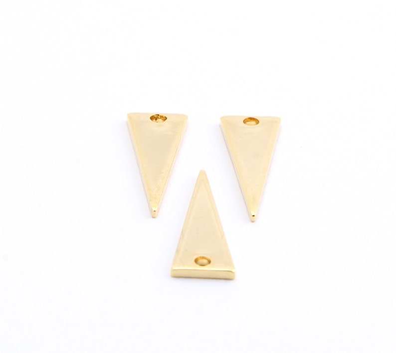 -GLD-51 Stamping Tag 6 Pcs 24k Gold Plated Triangle Charms Tiny Necklace Triangle 6x17mm