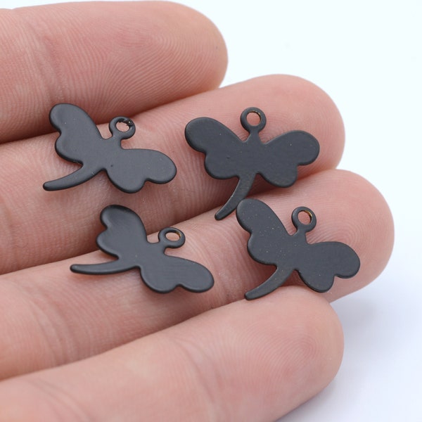 10 Pcs 17x19mm Charmes d’oiseau noir, Charmes noirs, Trouvaille plaquée noire, Charms de libellule - BLK-3