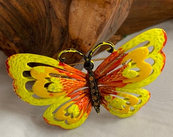 Vintage Enamel Filigree Metal Rhinestone Butterfly Brooch/Pin