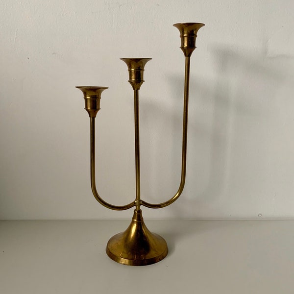 Vintage Mcm Brass 3 Arm Candelabra/Candlestick Holder