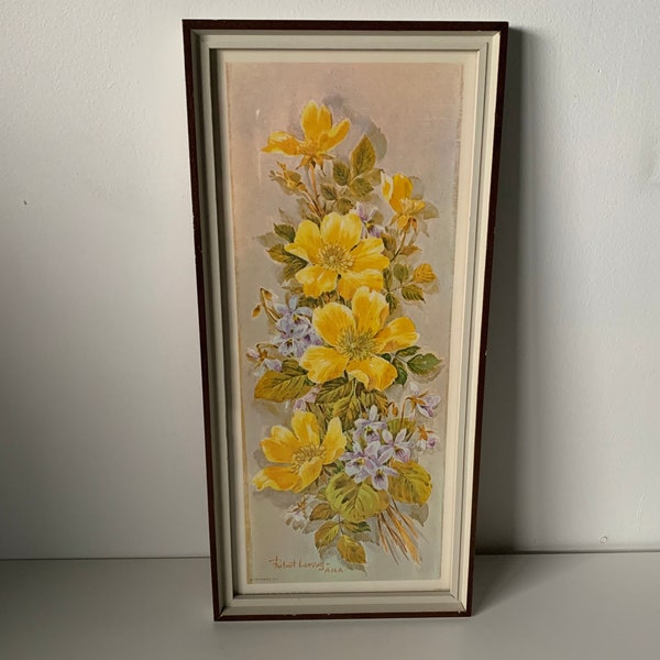 Vintage Mcm Framed Floral Lithograph Art Print by Robert Laessig A.N.A - 1971 Stapco N.Y.