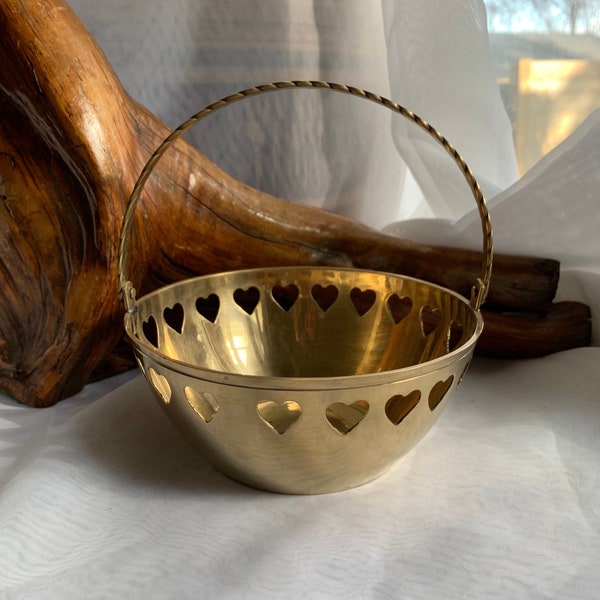 Vintage Brass Heart Bowl with Handle - Made in India