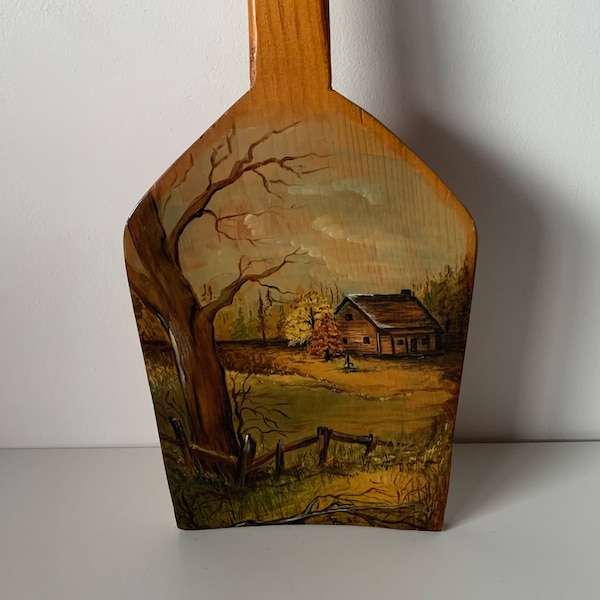 Vintage Tole Painted Folk Art Wooden Wall Hanging Shovel/Scoop - Farmhouse Wall Hanging