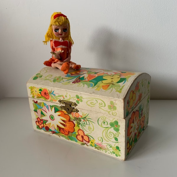 Vintage Jaymar Floral Music Dancing Ballerina Box/Jewelry Box with Snap on Doll - Made in Japan