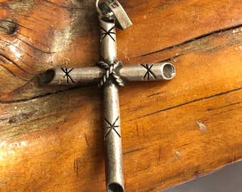 Vintage 925 Silver Rustic/Medieval Cross/Crucifix Pendant - Signed PB-42