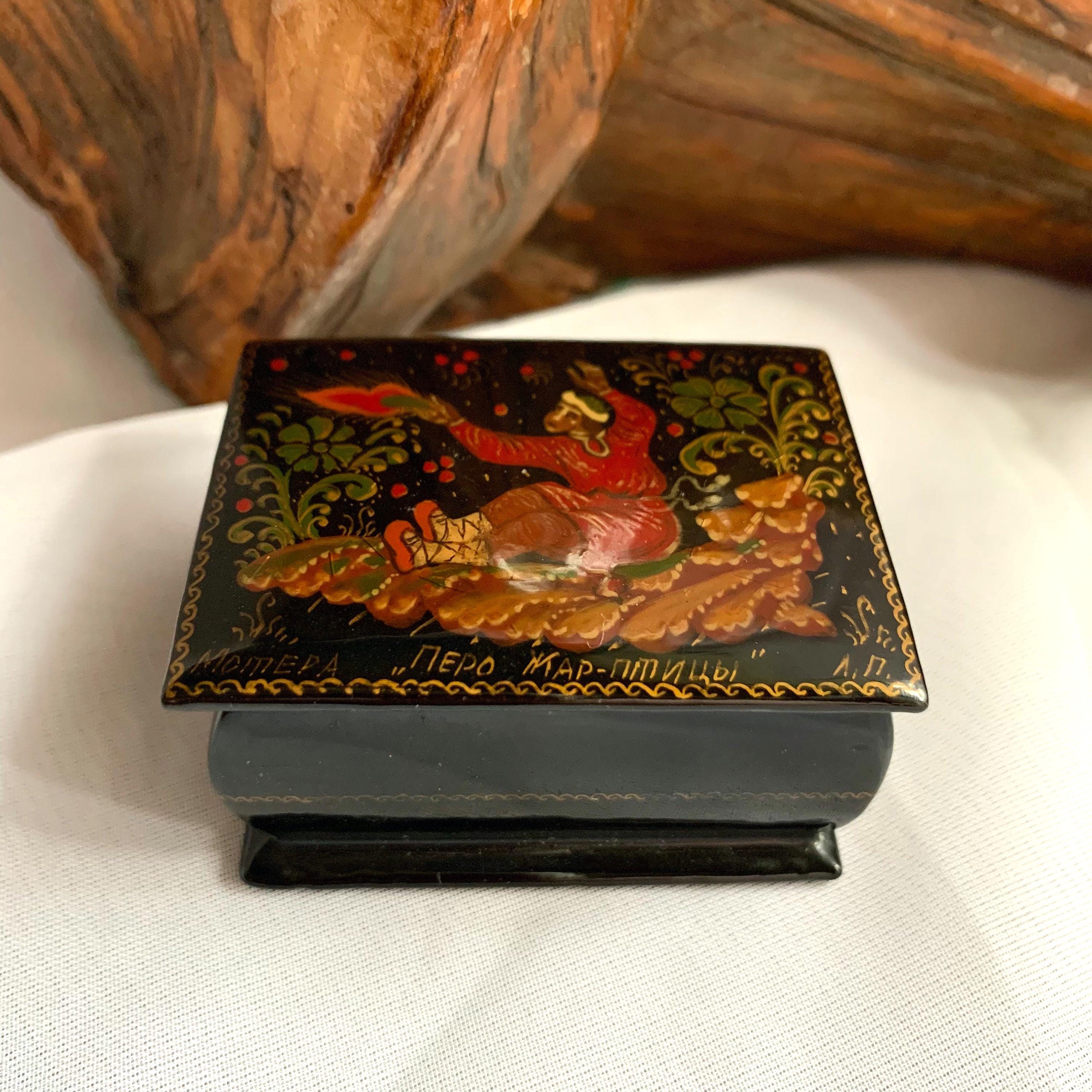 Vintage Miniature Hand Painted Russian Fairy-tale Lacquer Box
