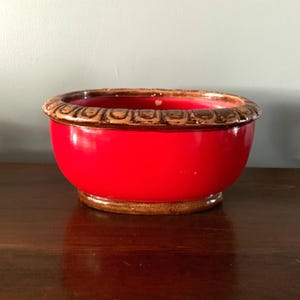 Vintage Mcm Oval/Oblong Studio Pottery Red/Brown Glazed Planter - Signed SF
