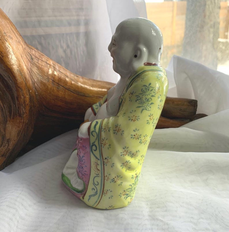 Vintage Hand Painted Porcelain Chinese Laughing Buddha Figurine/Statue image 2