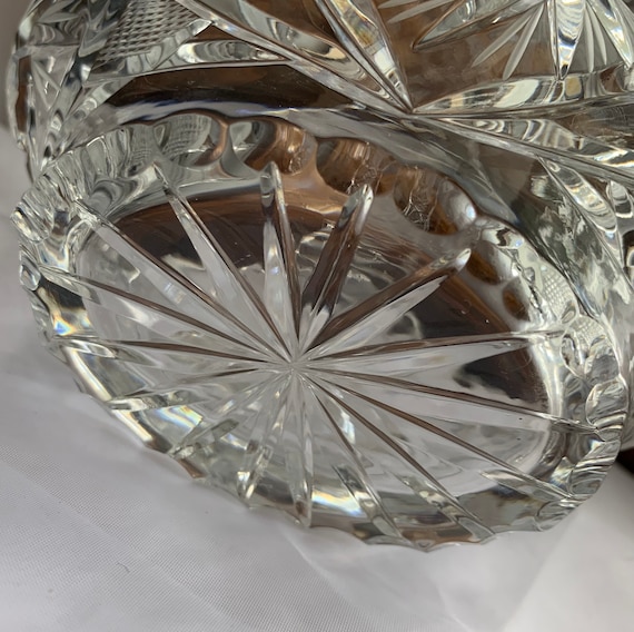 Vintage Hand Cut Lead Crystal Glass Basket Candy Dish/bowl