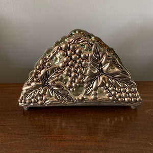 Vintage Silver Plated Zinc Napkin/Letter Holder - Grape Pattern by Elegance