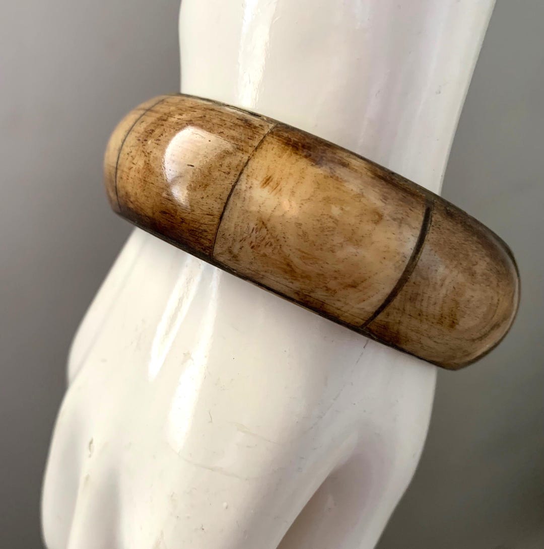 Vintage Brass Tone Inlaid Bone Bangle Bracelet - Etsy
