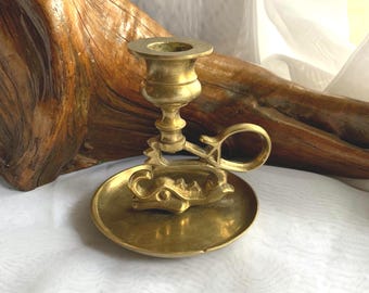 Vintage Chinese Brass Sea Serpent/Koi/Dragon Chamber Candlestick Holder