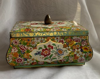 Vintage Rectangular Floral Tin Box/Container - Made in Holland