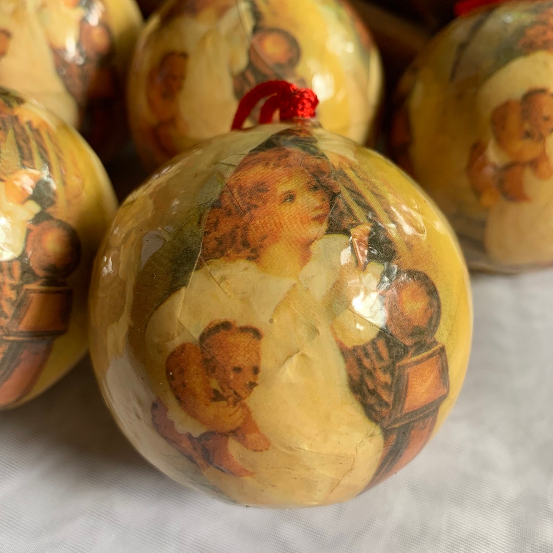Vintage Box of 6 Paper Mache Christmas Ball Ornaments Etsy
