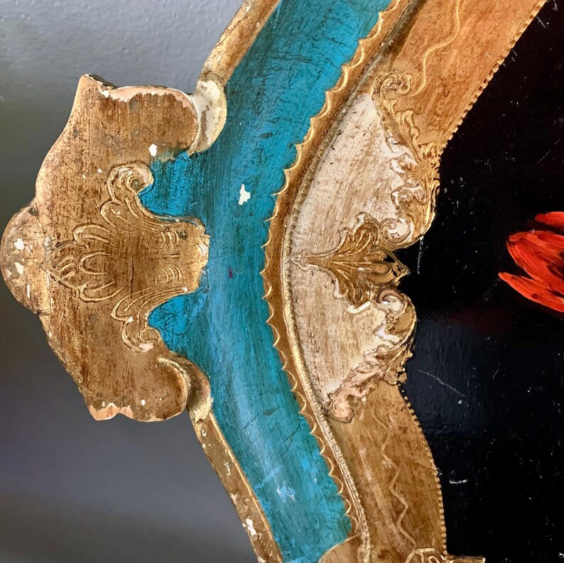 Vintage Italian Florentine Gold Hand Painted Floral Tray - Etsy