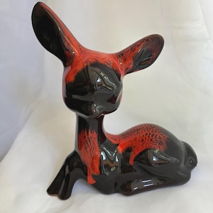 Vintage Mcm Drip Glaze Pottery Fawn/Deer Figurine, Canadian Pottery