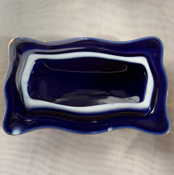 Vintage Porcelain Cobalt Blue/Gold Gilt Courting … - image 7