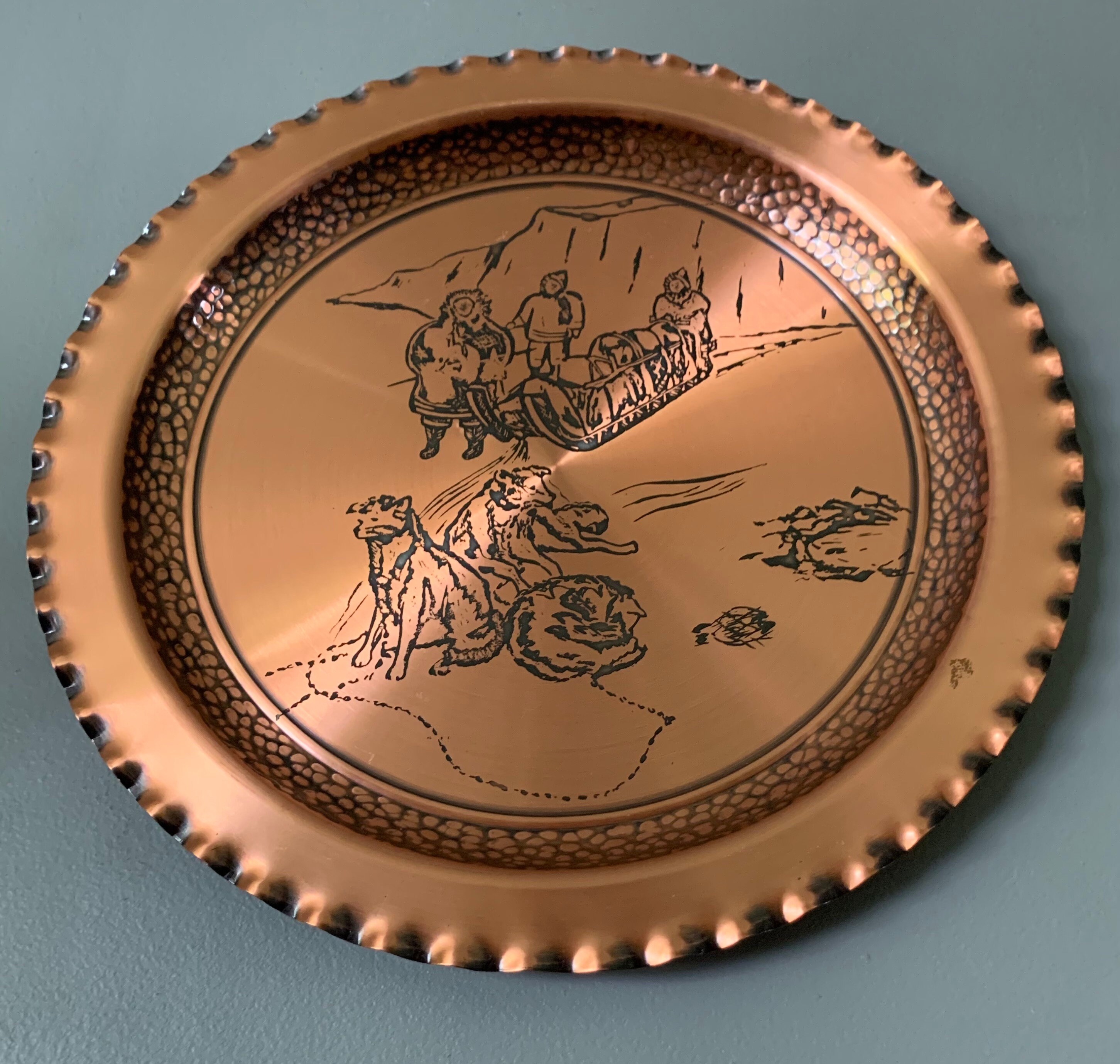 Vintage Fantasy Copperware Hand Wrought Inuit Tray/wall