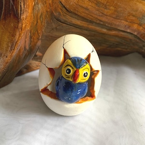 Vintage Hand Painted Pottery Hatching Egg Figurine - Made in Mexico