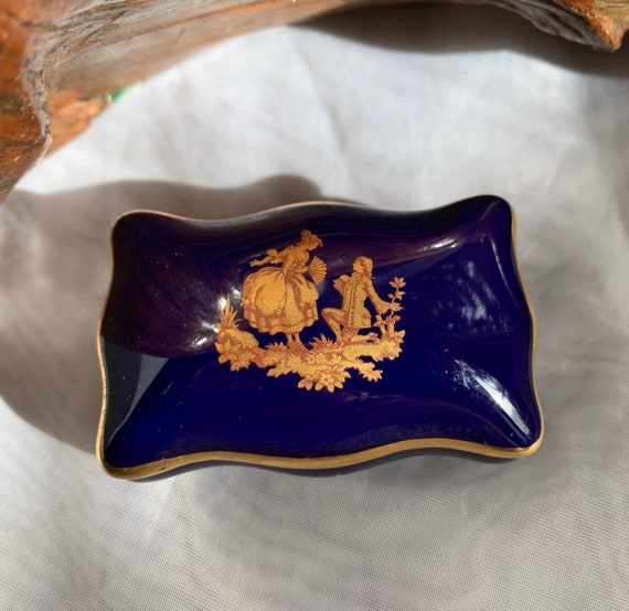 Vintage Porcelain Cobalt Blue/Gold Gilt Courting … - image 1