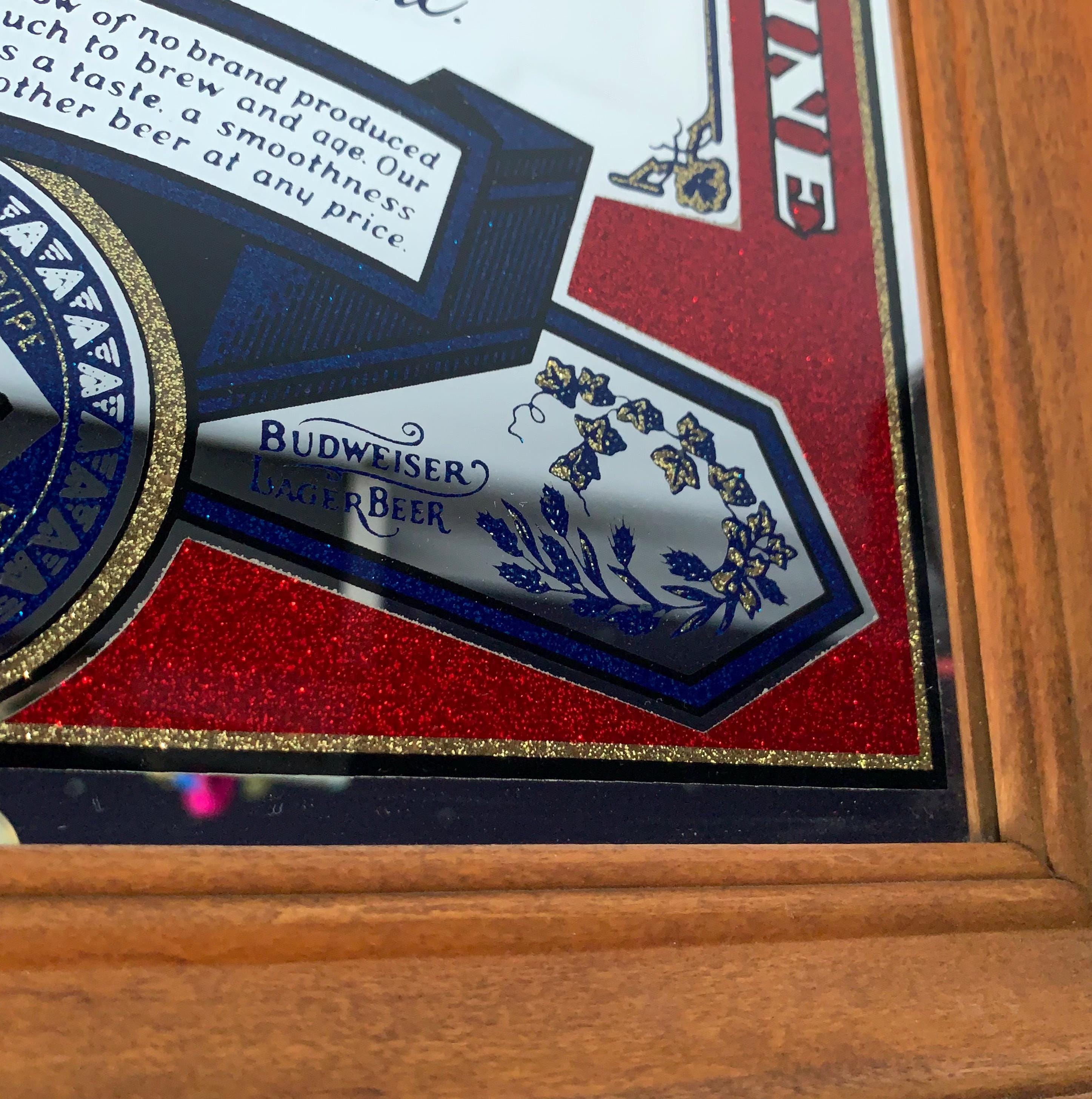 Vintage Wood Framed Glitter/sparkle Budweiser King of Beers Mirror