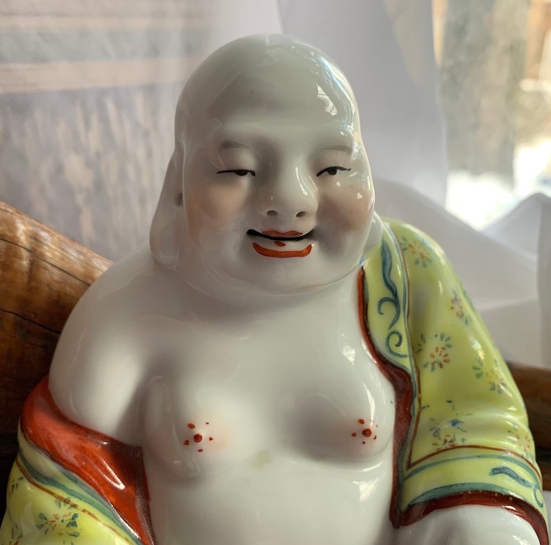 Vintage Hand Painted Porcelain Chinese Laughing Buddha Figurine/Statue image 5