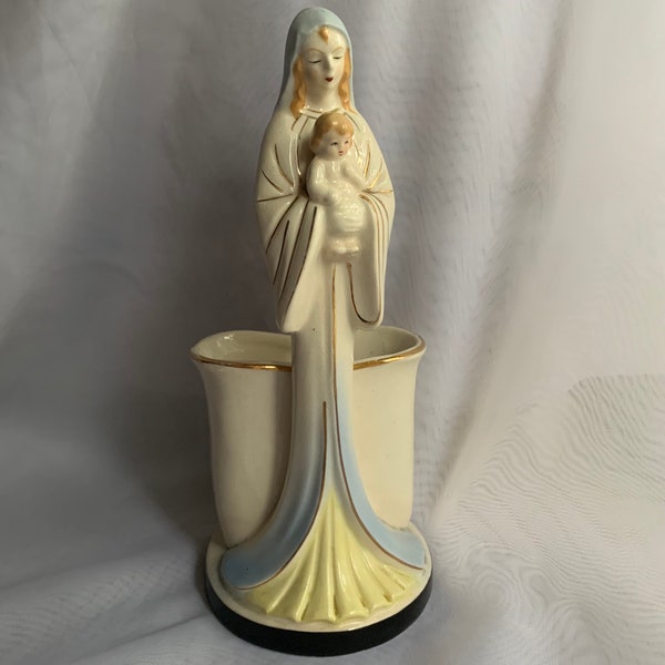 Vintage Ceramic/Porcelain Madonna and Child/Mary, and Jesus Planter, by Florart, Japan