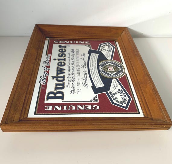Vintage Wood Framed Glitter/sparkle Budweiser King of Beers Mirror