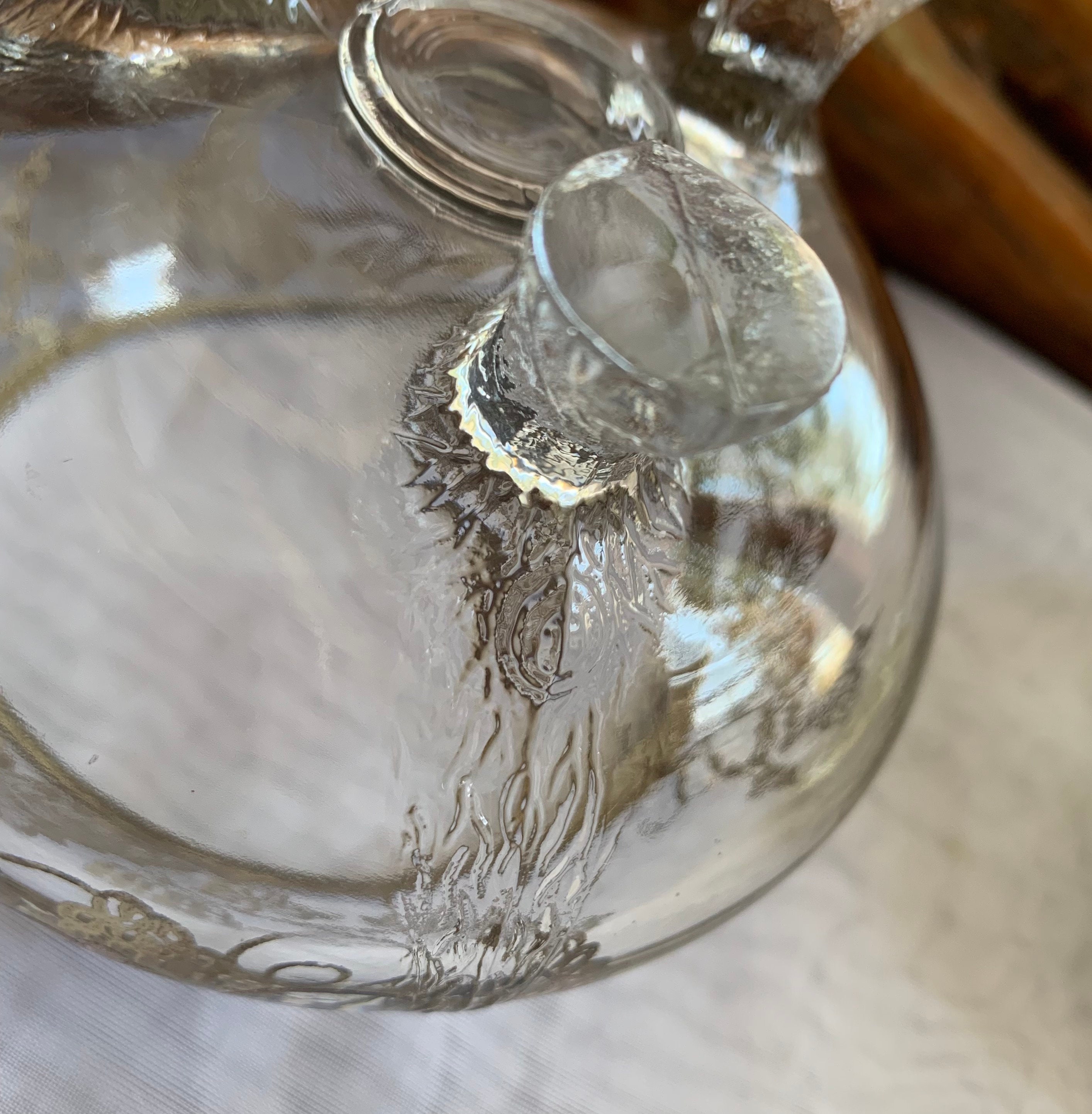 Vintage 3 Footed Glass Flower Frog Bowl With Gilt Overlay Leaf Etsy