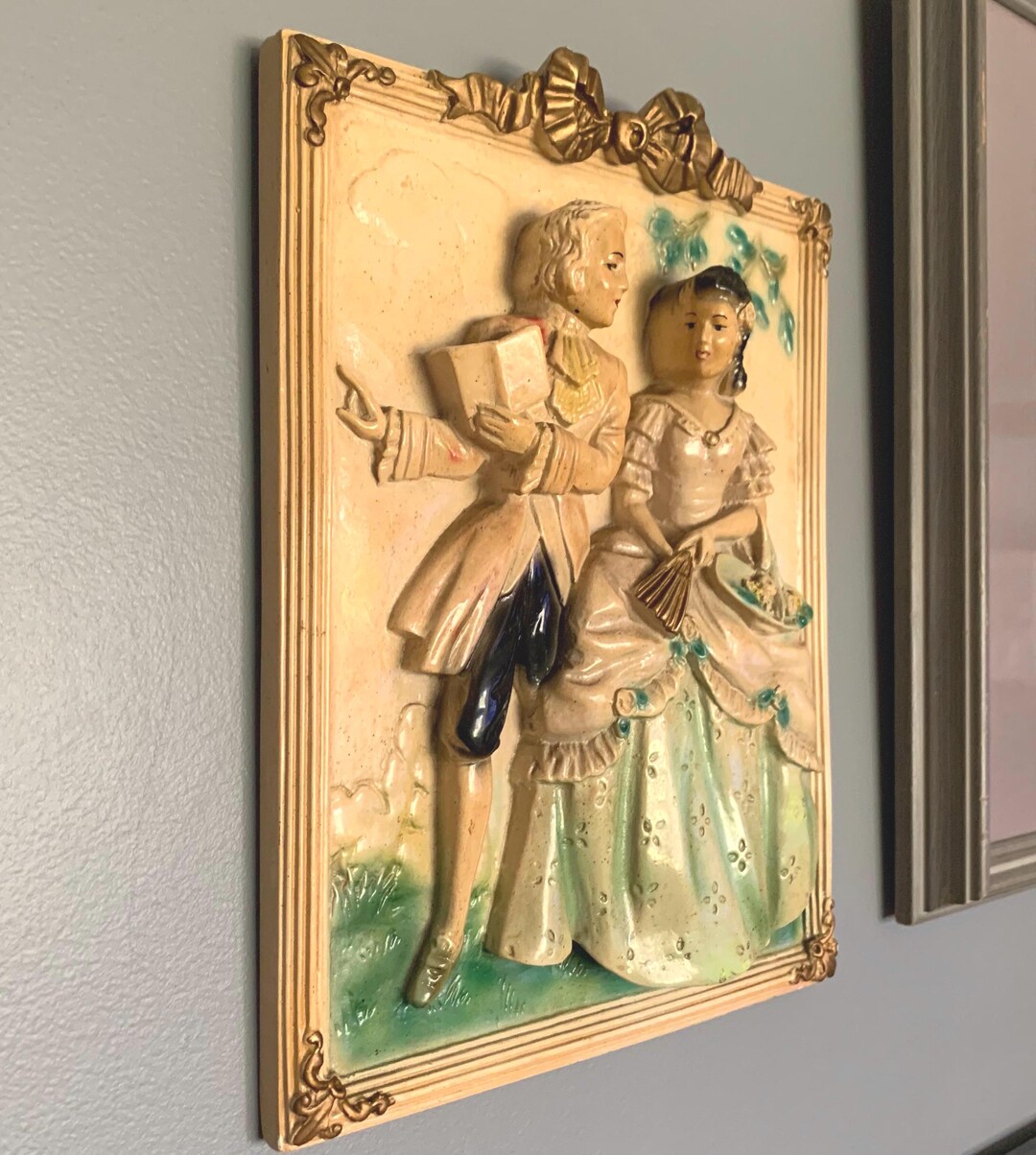 Vintage 3D Chalk-ware Victorian Couple Wall Plaque - Etsy