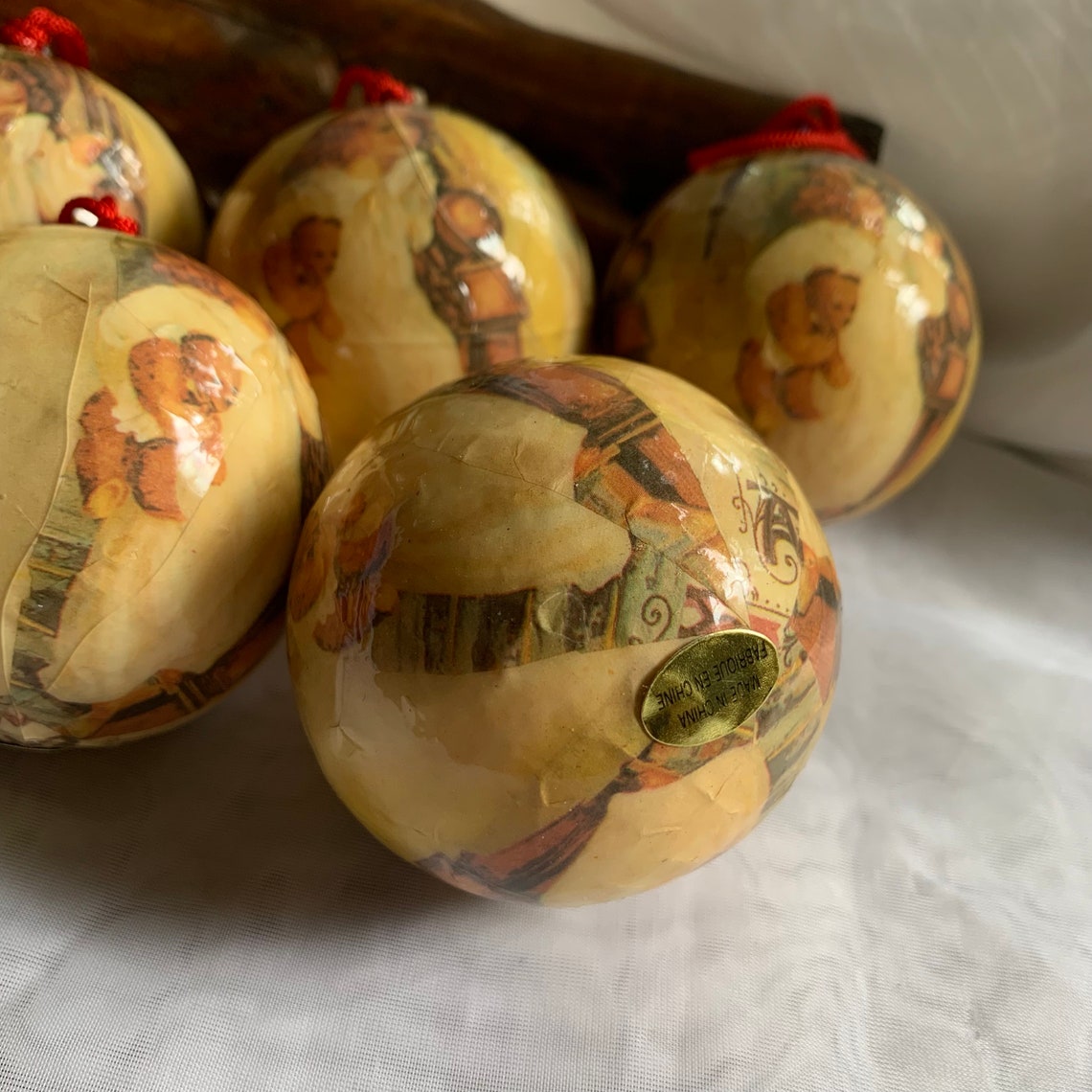 Vintage Box of 6 Paper Mache Christmas Ball Ornaments Etsy