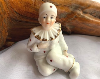 Vintage Porcelain Gold Gilt Pierrot Clown Figurine
