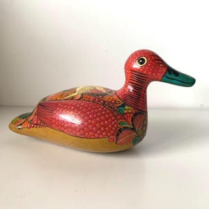 Vintage Hand Painted Mexican Clay Pottery Duck Statue/Figurine, signed F.C.R. Augustin Concepcion Rios