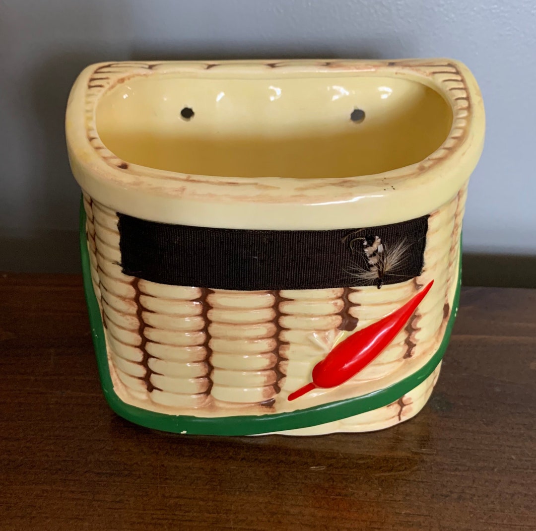 Vintage Ceramic Fly Fishing Basket Wall Pocket/planter Napco Etsy