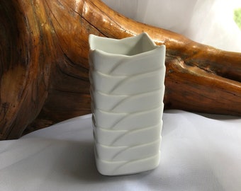 Vintage Miniature MCM White Square Porcelain Bud Vase/Overlapping leaf pattern - Thomas Germany