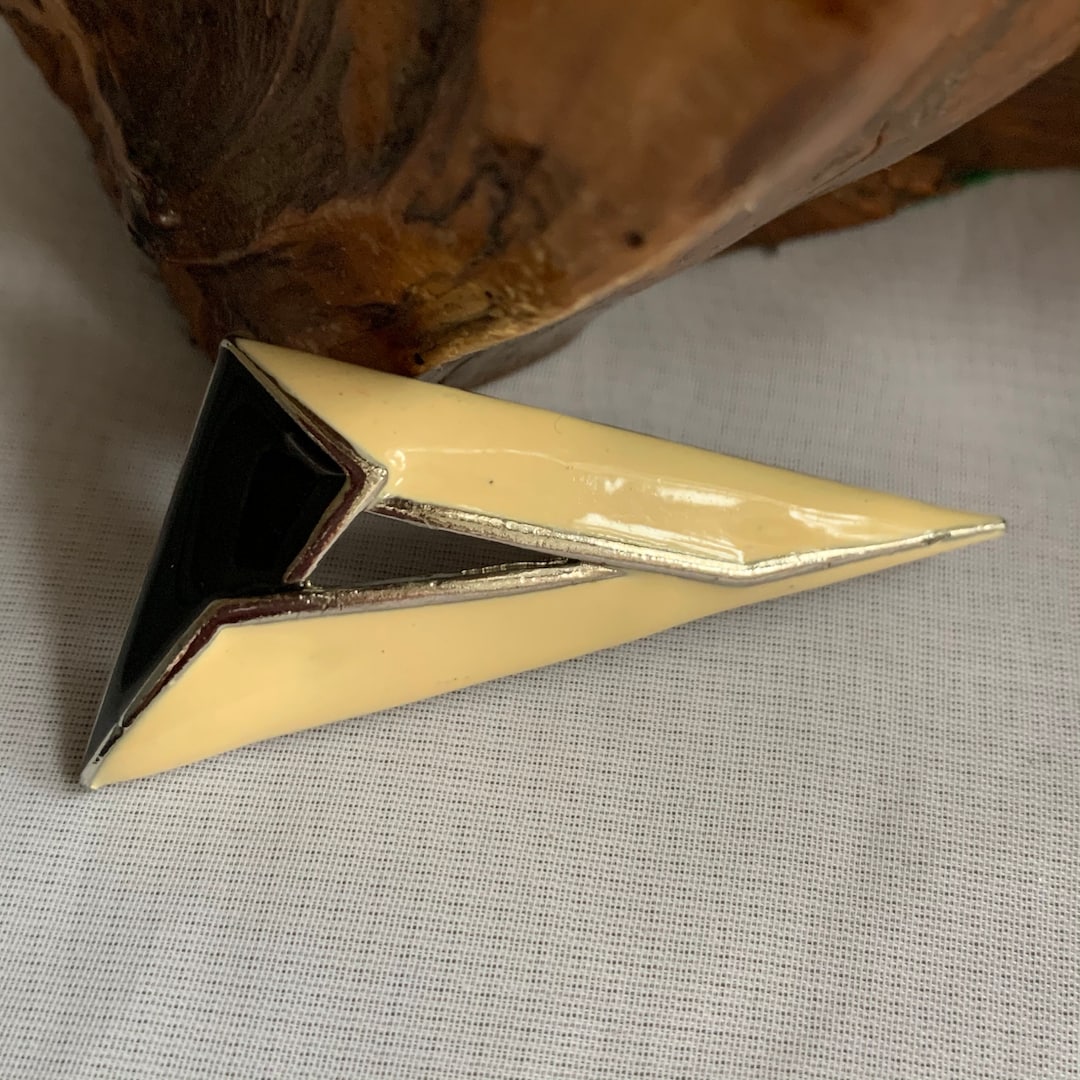 Vintage Mcm Silver Tone Enamel Modernist/geometric Triangle