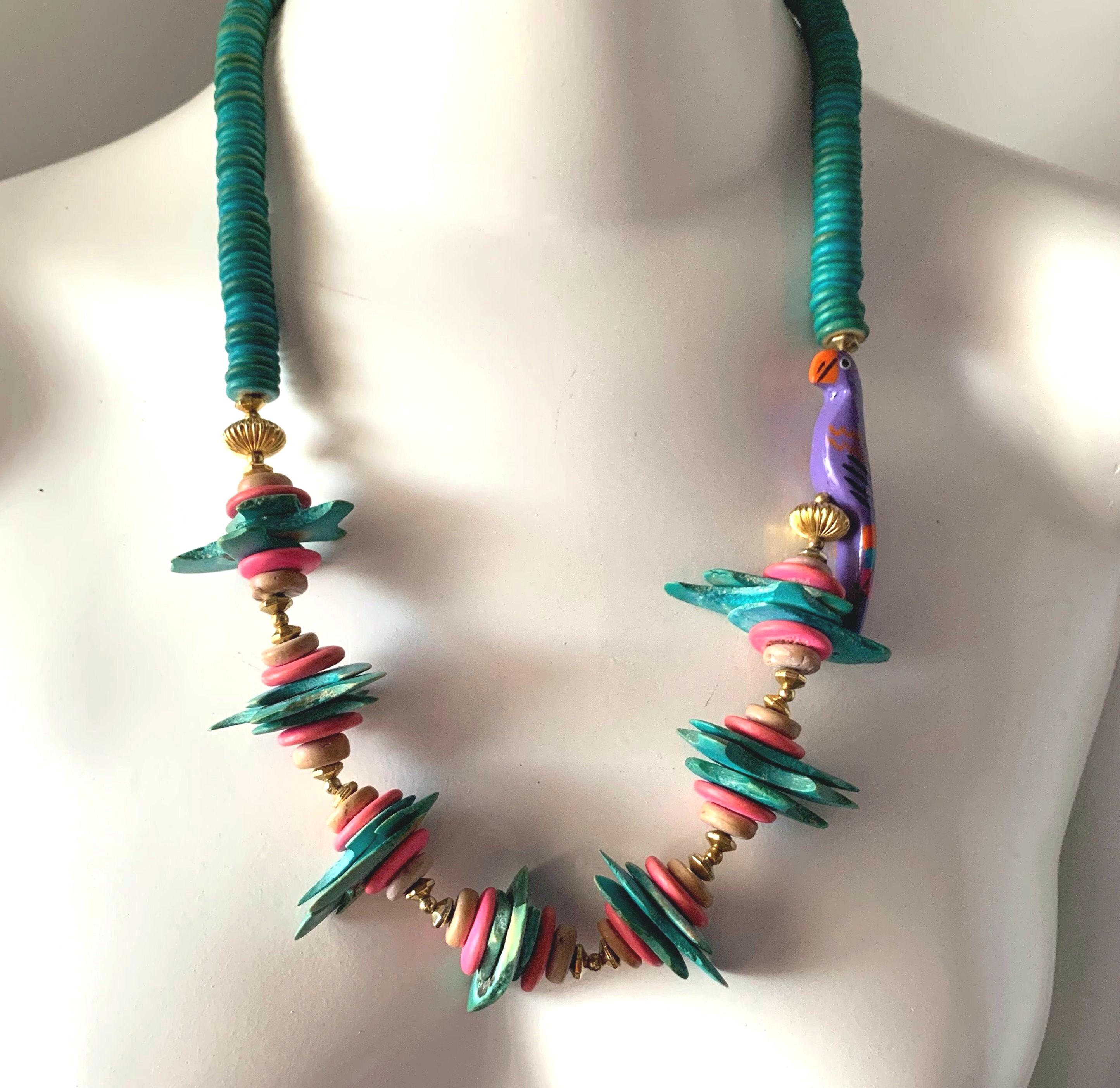 Vintage Wooden Beaded Parrot Necklace - Etsy Denmark