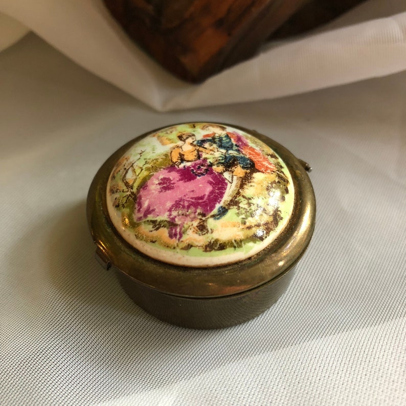 Vintage Hand Painted Porcelain/brass Hinged Purse Pill Box - Etsy