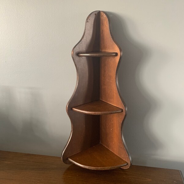 Vintage Wood 3 Tier Wall Corner Curio Shelf