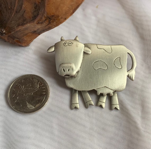 Vintage JJ Artifacts Silver/Pewter Tone Cow Brooch - image 8