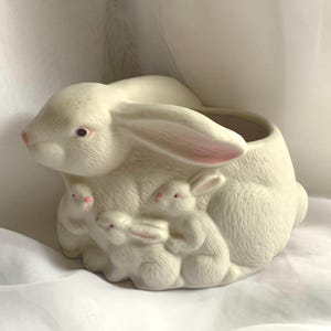 Vintage Bisque Porcelain Rabbit with Babies Planter