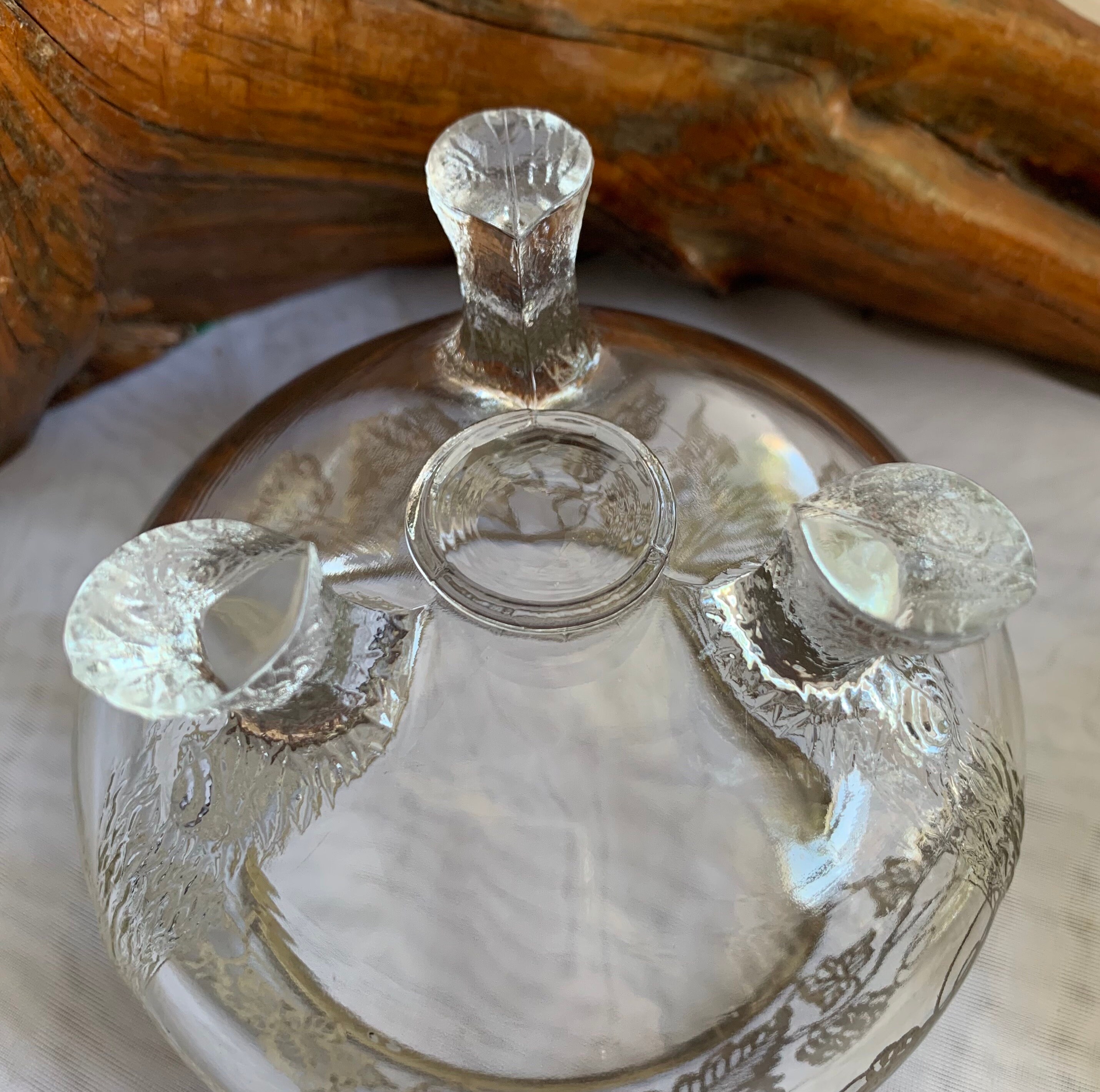 Vintage 3 Footed Glass Flower Frog Bowl With Gilt Overlay Leaf Etsy
