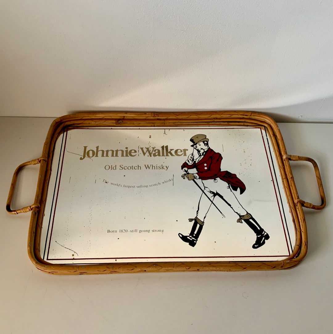Vintage Bamboo Johnnie Walker Old Scotch Whisky Mirror Bar Tray Etsy