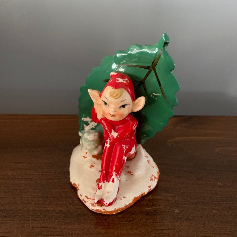 Vintage Ceramic Glazed Red Sitting Pixie/Elf Figurine | Etsy