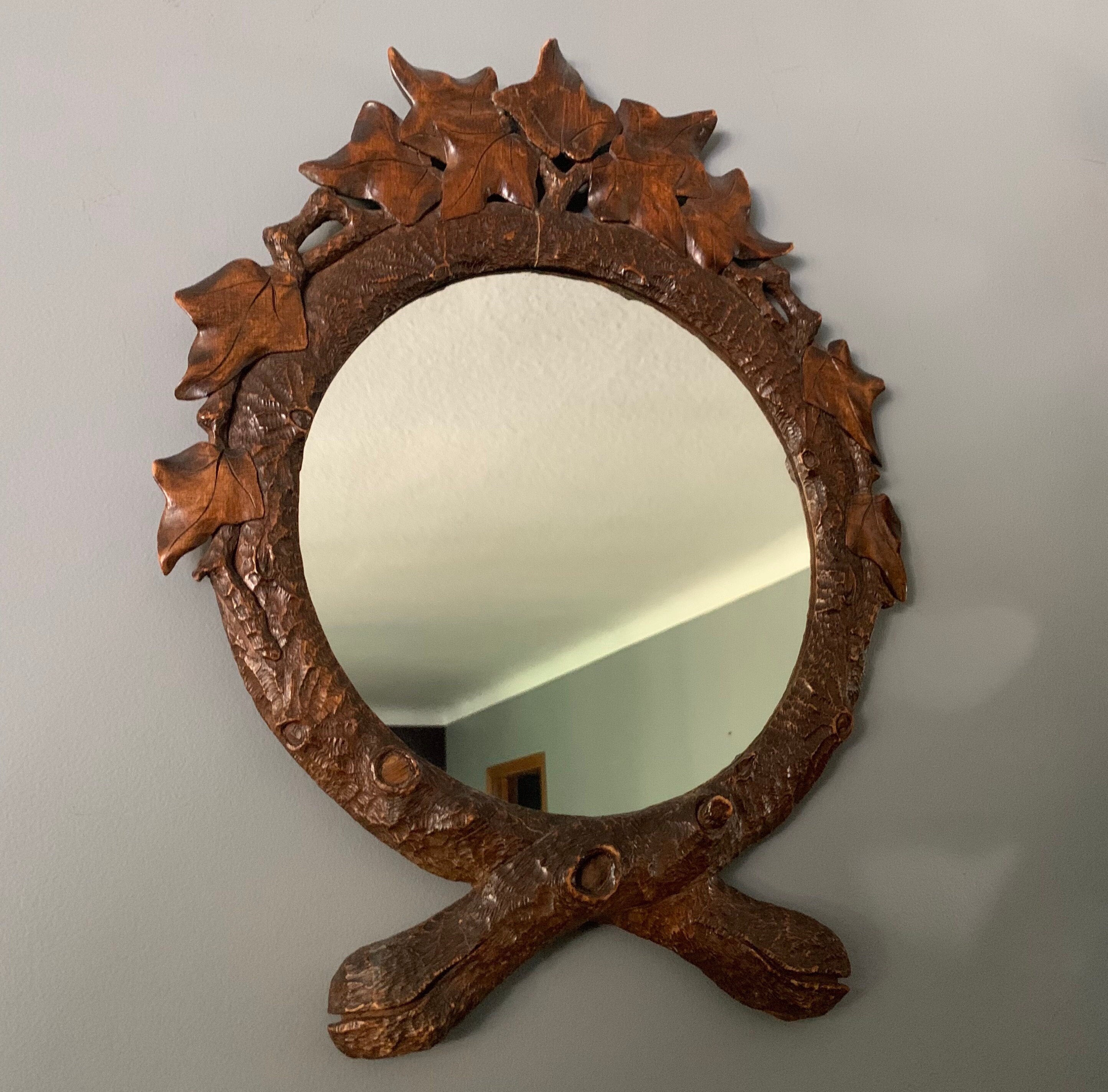 Handmade Burnt Wooden Mirror Frames 1 on 1 Free Natural Wood Color