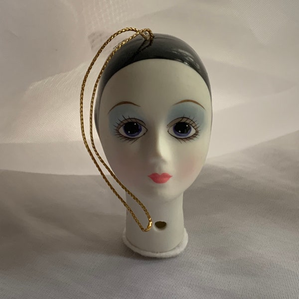 vintage porcelaine Schmid Pierrot tête/ornement de poupée d'amour 1986 #571-022